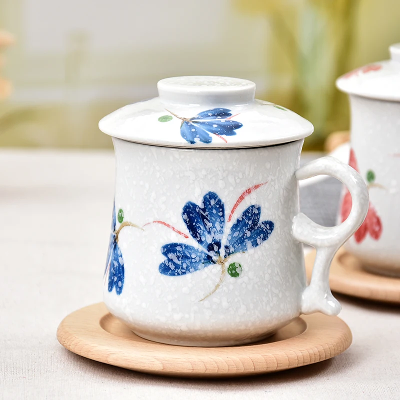 Керамическая кружка с крышкой и фильтром ручная роспись | Дом сад