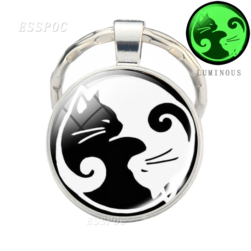 Светящийся Инь Ян брелок Кот стеклянный кабошон кулон двухсторонний двойной шар