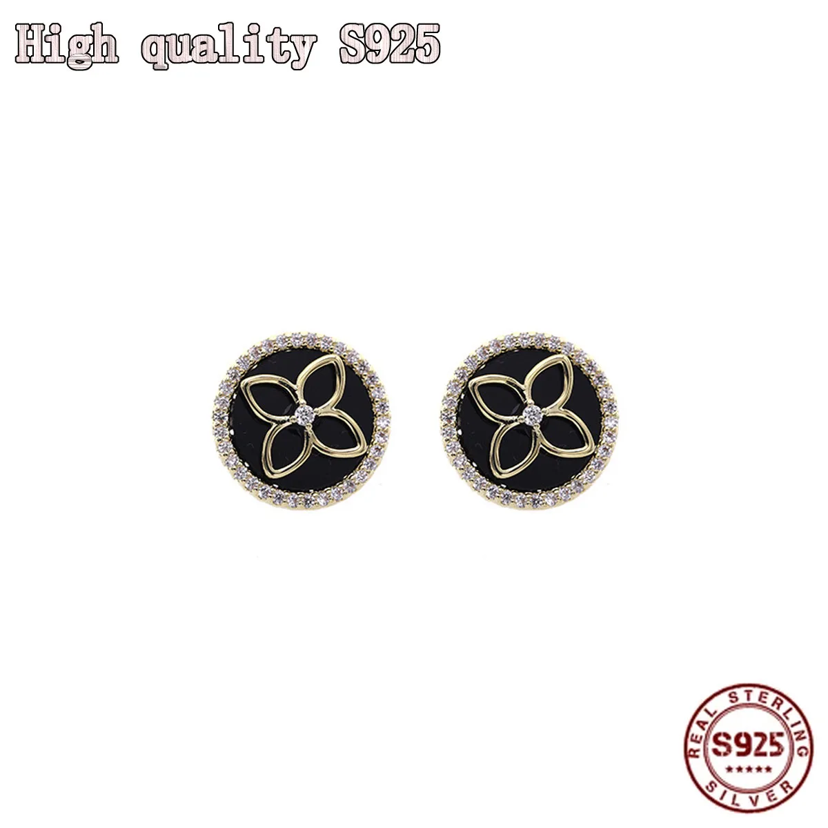 

S925 Silver Needle Personalized Design Crystal Black Flower Temperament Earrings Charm Women Earrings Fashion Jewelry