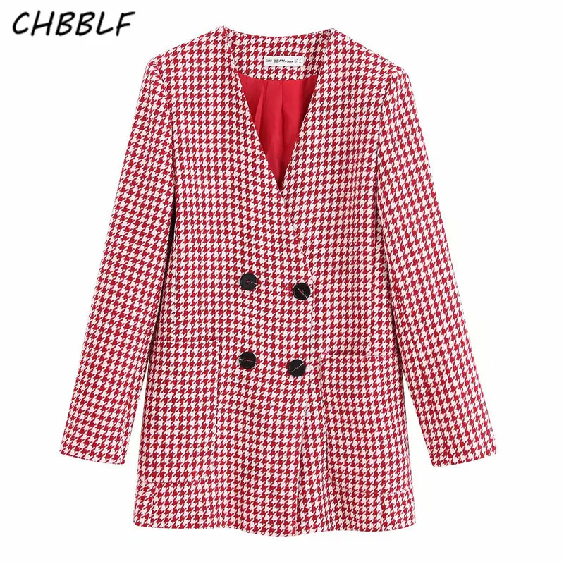 CHBBLF женские элегантные серьги капельки Блейзер v образный вырез клетчатый