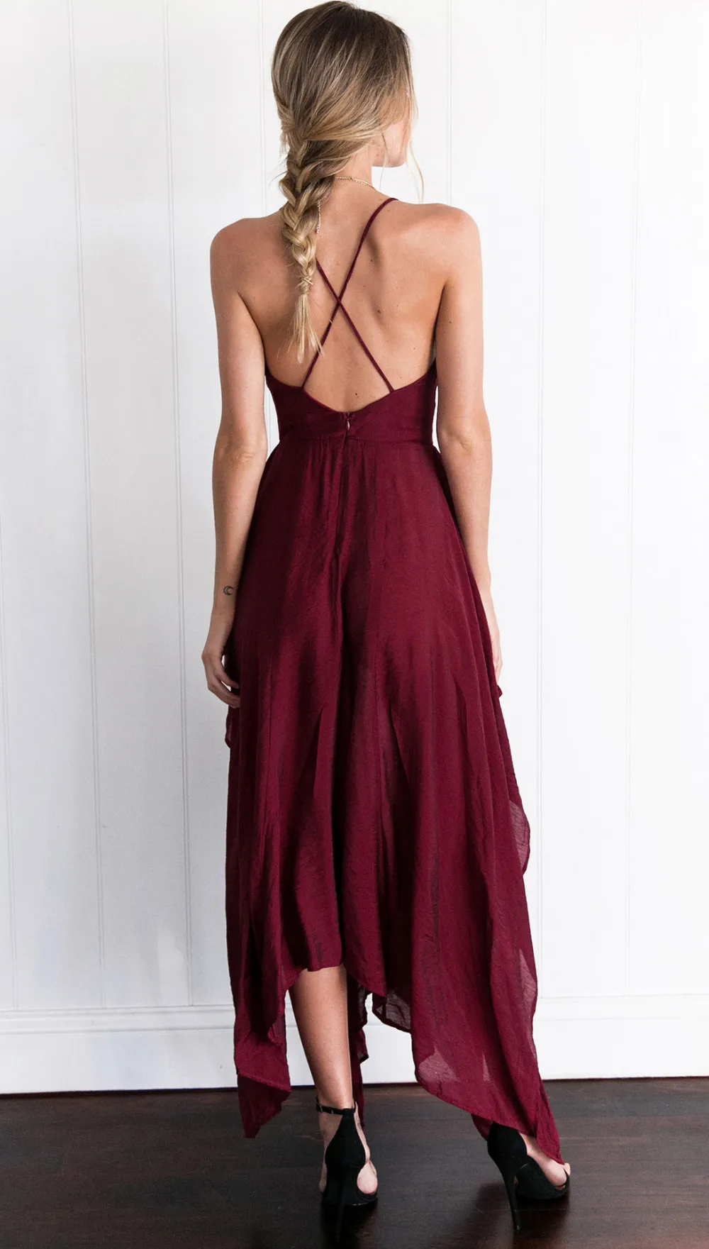 

A Line Sexy Party Dress Summer Camisole V-Neck Irregular Hem One Piece Long Skirts Women Holiday Beach Maxi Dress