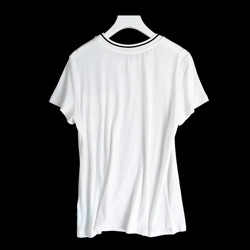 

New women s clothing fashionable joker short sleeved T shirt Y154 round collar nail bead design 41