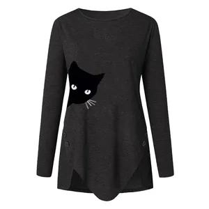 Топы для женщин 2020 модная футболка с рисунком кошки с принтом свободные топы с длинными рукавами, Повседневная рубашка на пуговицах размера плюс блузка Femme женские свитера