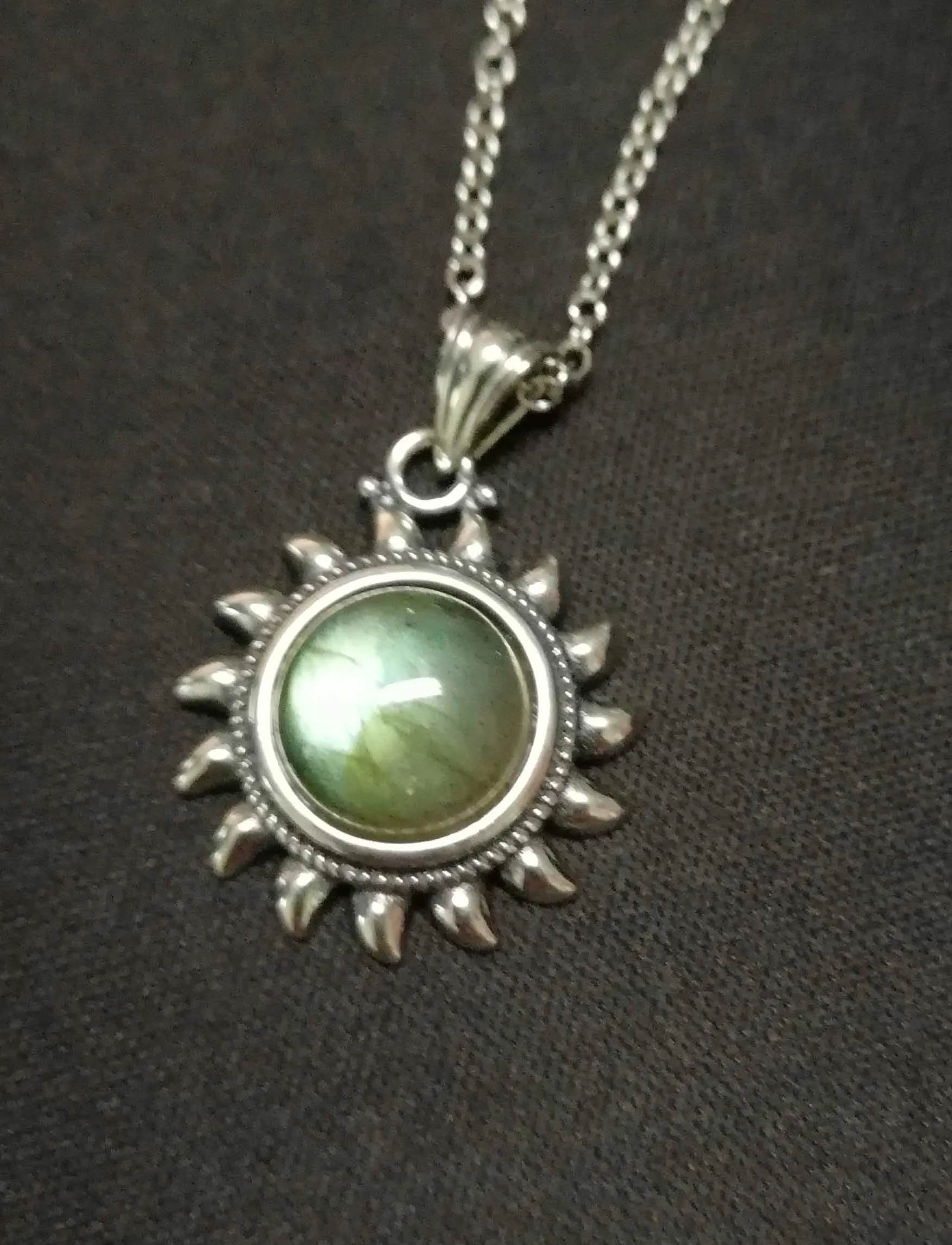 Labradorite GUYINKU солнце дизайн 10 мм натуральный лунный камень 925 пробы серебряные ювелирные изделия подвески ожерелья для женщин мужчин винтажные подвески подарки - Цвет камня: Labradorite