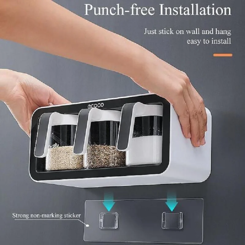 

Wall Mount Spice Box Jar Cup Organizer Rack Sugar Bowl Seasoning Container Storage Salt Shaker Bottles Holder Drawer Kitchen