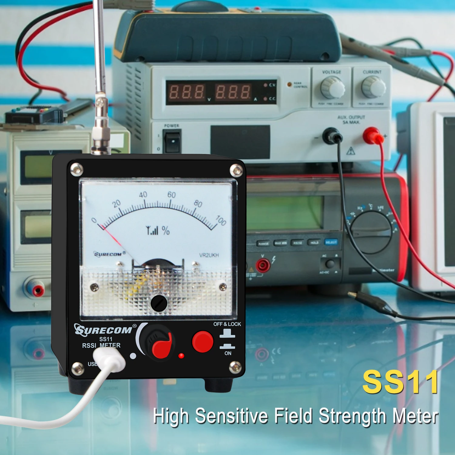 High Sensitivity Surecom SS11 RF Signal Strength Test Meter  with Built-in Battery  100K-3GHz Field Strength RSSI Meter