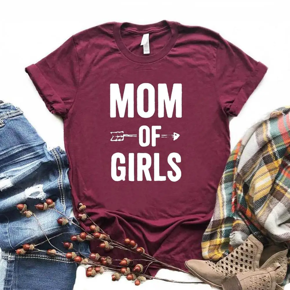 

MOM OF GIRLS arrow Print Women tshirt Cotton Funny t shirt Gift For Lady Yong Girl Street Top Tee 6 Colors MF-25