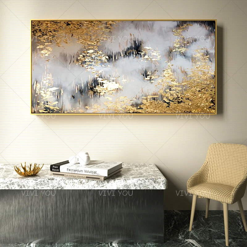 

Colorful Abstract Golden Gray Blue Sheet Oil Painting Canvas For Room Decor Modern 100% Handmade Abstract Picture Painting