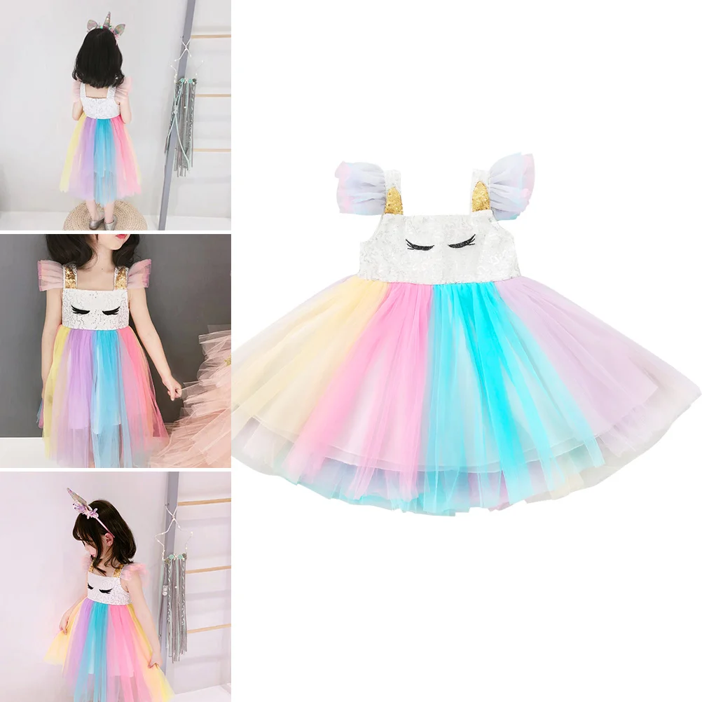 

Платье-пачка для девочек радужного цвета, вечерний костюм, юбка, костюм на день рождения, костюм для выступления, аксессуар для девочки (разм...