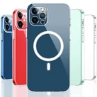 Прозрачный Магнитный защитный чехол Macsafe для iPhone 12 Pro Max Mini Samsung S21 Ultra Plus Magsafing, противоударный защитный чехол