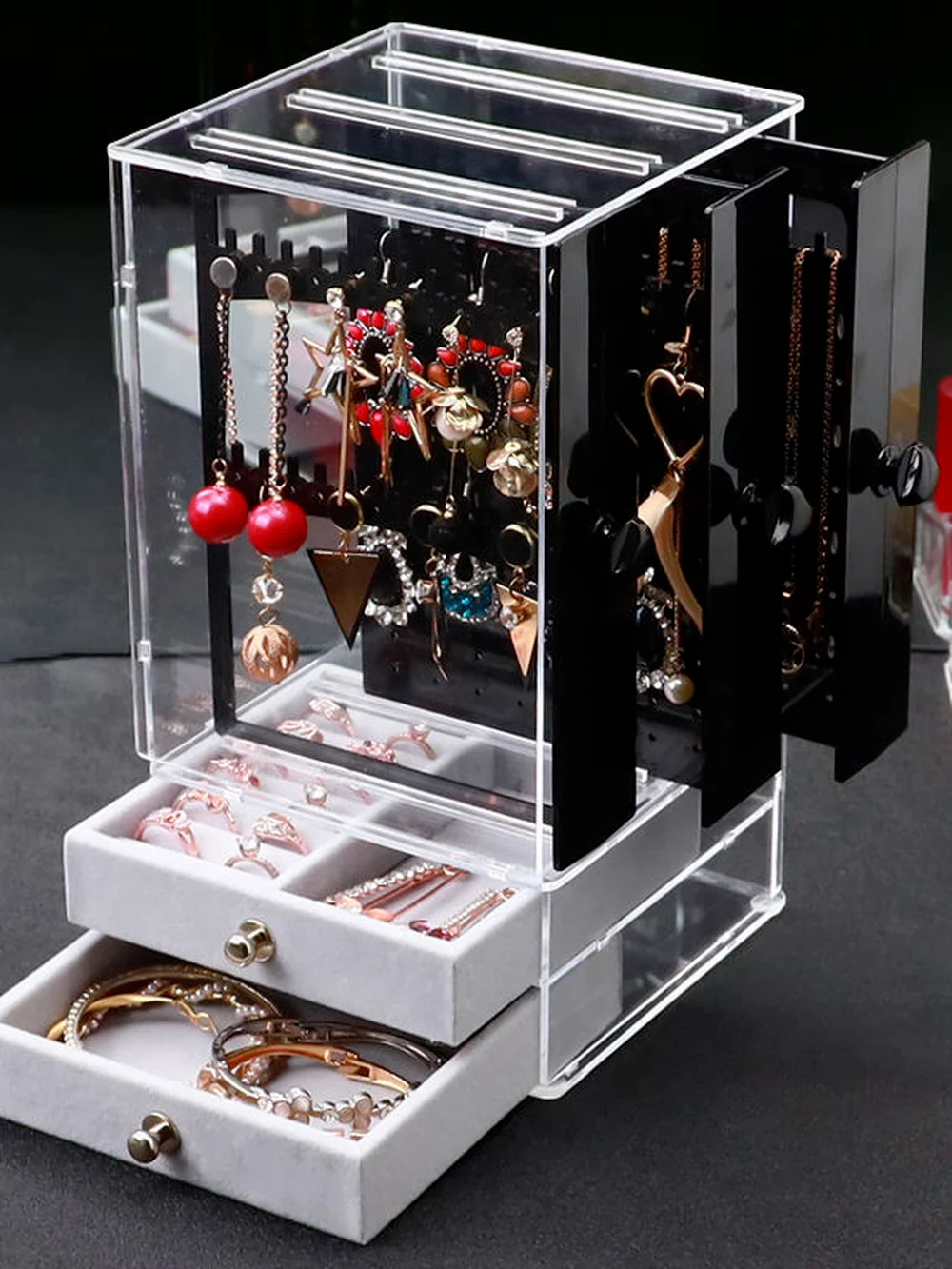 

Storage Organizer Jewelry Storage Box Earring Display Stand Bracelet Necklace Storage Rack Flannel Drawer Type Large Capacity