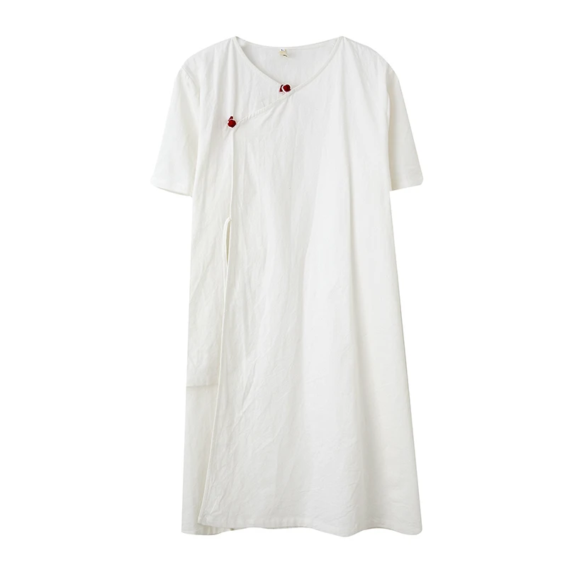 

COIGARSAM Chinese Style Cotton Linen Vintage Dresses Green Rice White 1063