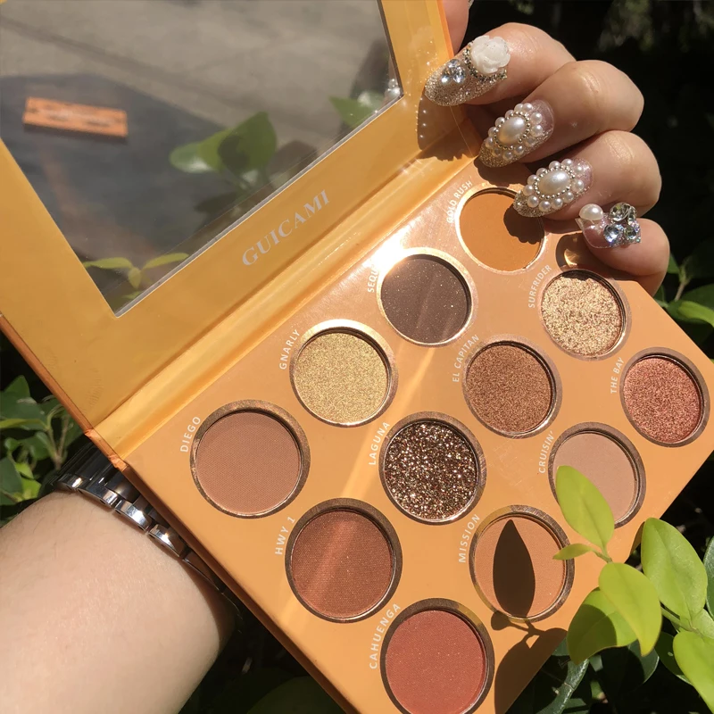 12 цветов Тени для век Палитра пигментный макияж палитра телесный мерцающий