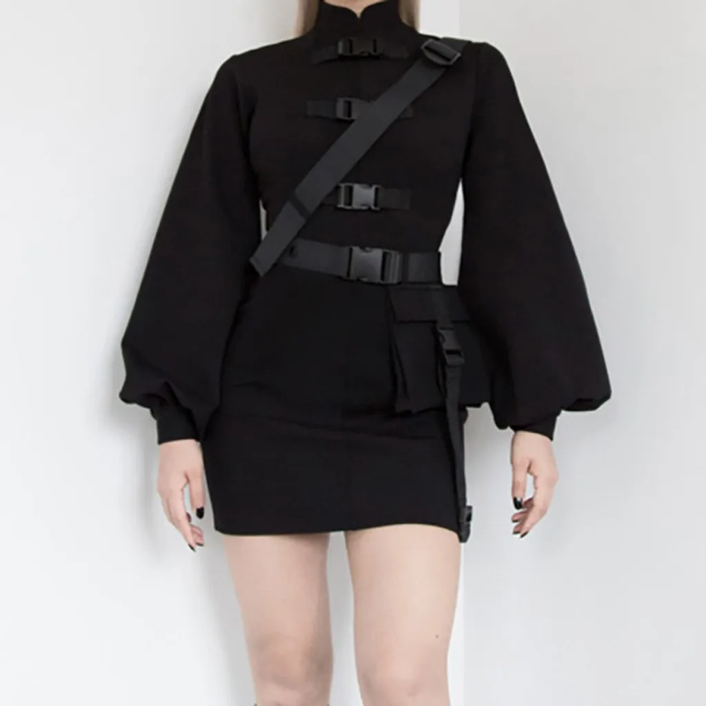 Женское облегающее платье с высокой талией однотонное винтажное в готическом