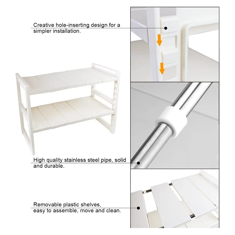 Expandable Under Sink Organizer- 2 Tier Storage Rack with Removable Shelves and Steel Pipes for Kitchen Bathroom Garden | Дом и сад