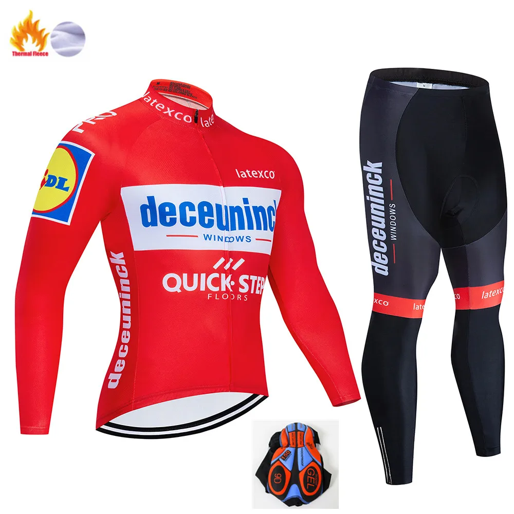 Winter Cycling Suit Pro Team QUICK STEP Велоспорт Джерси 9D нагрудник набор Бельгийская велосипедная одежда мужская зимняя теплая флисовая велосипедная Одежда для велоспорта - Цвет: Winter Cycling Suit