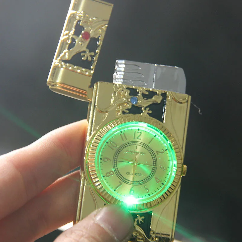 Часы с цветными лампами Электронная зажигалка возможностью сверхтонкого ветра