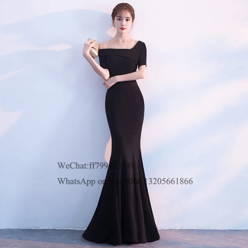 

Elegant One Shoulder Evening Dresses Short Sleeve Long Mermaid Long Prom Dress For Women 2021 Formal Black Vestidos De Fiesta
