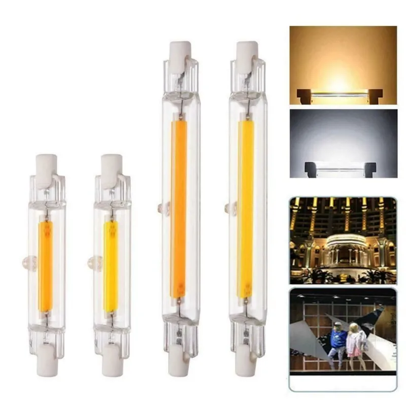 Bombilla LED de alta potencia R7S, 78mm, 15W, 20W,  118mm, 30W, 40W,  50W, 220V, COB, tubo de vidrio, lámpara halógena de re