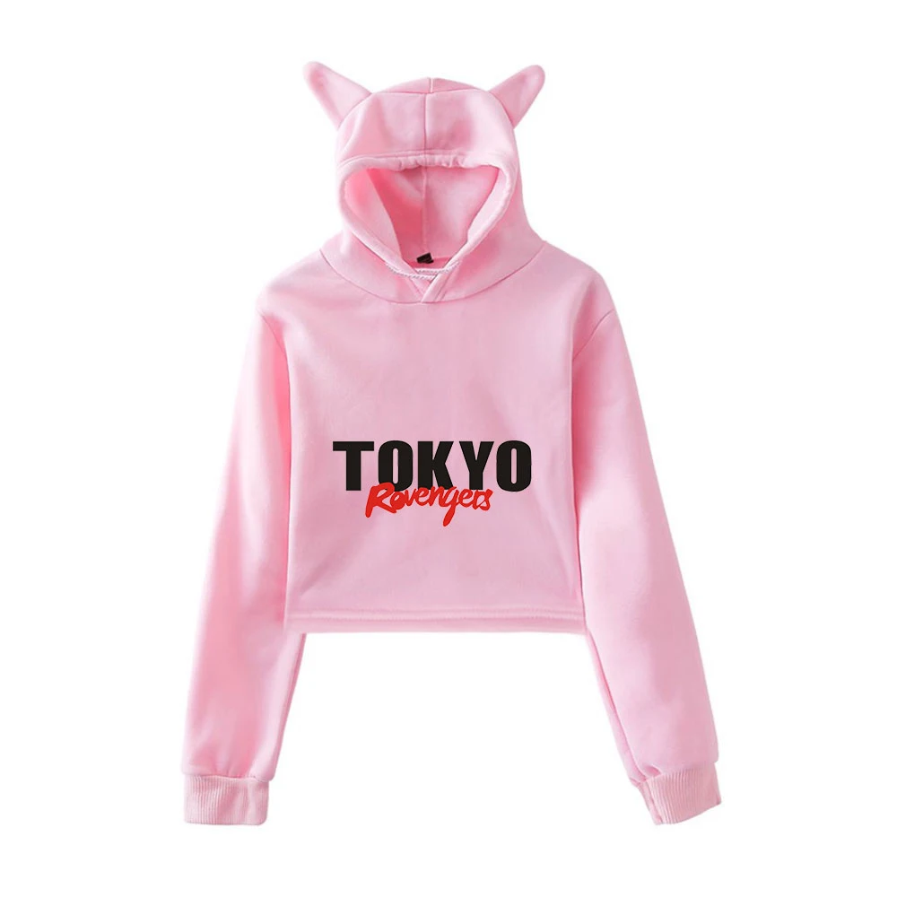 

Tokyo Revengers Clothes Girls Casual Cat Cropped Hoodies Women Long Sleeve Hooded Pullover Crop Top Female Harajuku Streetwear