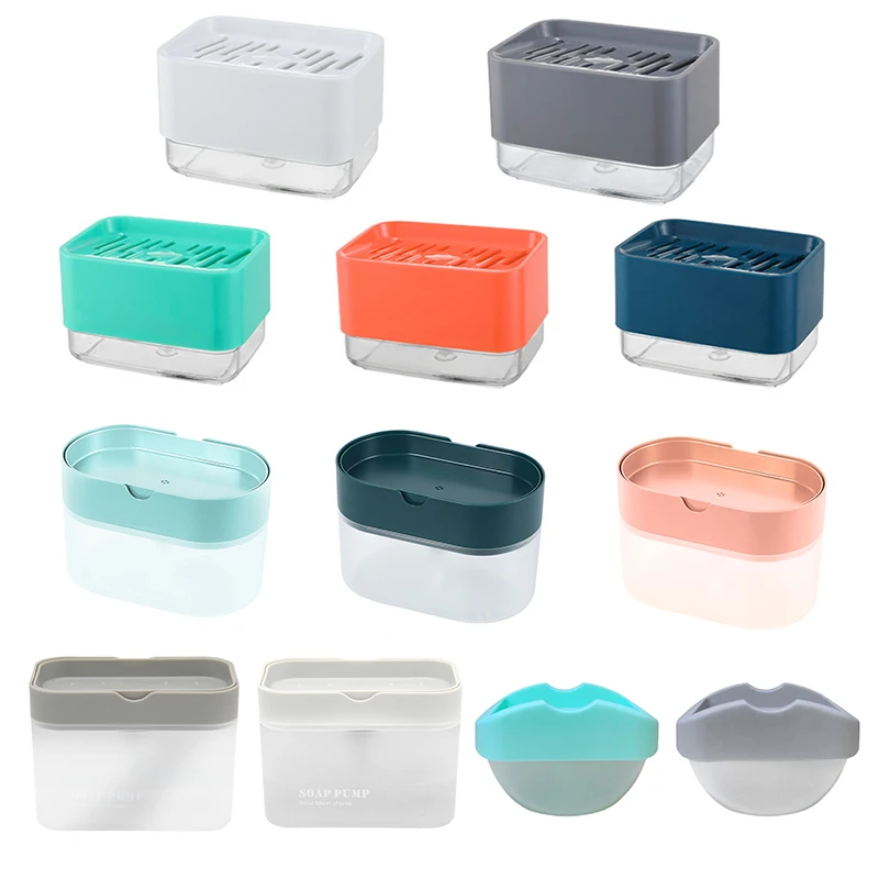 2 in 1Kitchen Hand Press Soap Lye Storage Box Pump Dispenser Detergent Filling Injector Sponge Automatic |