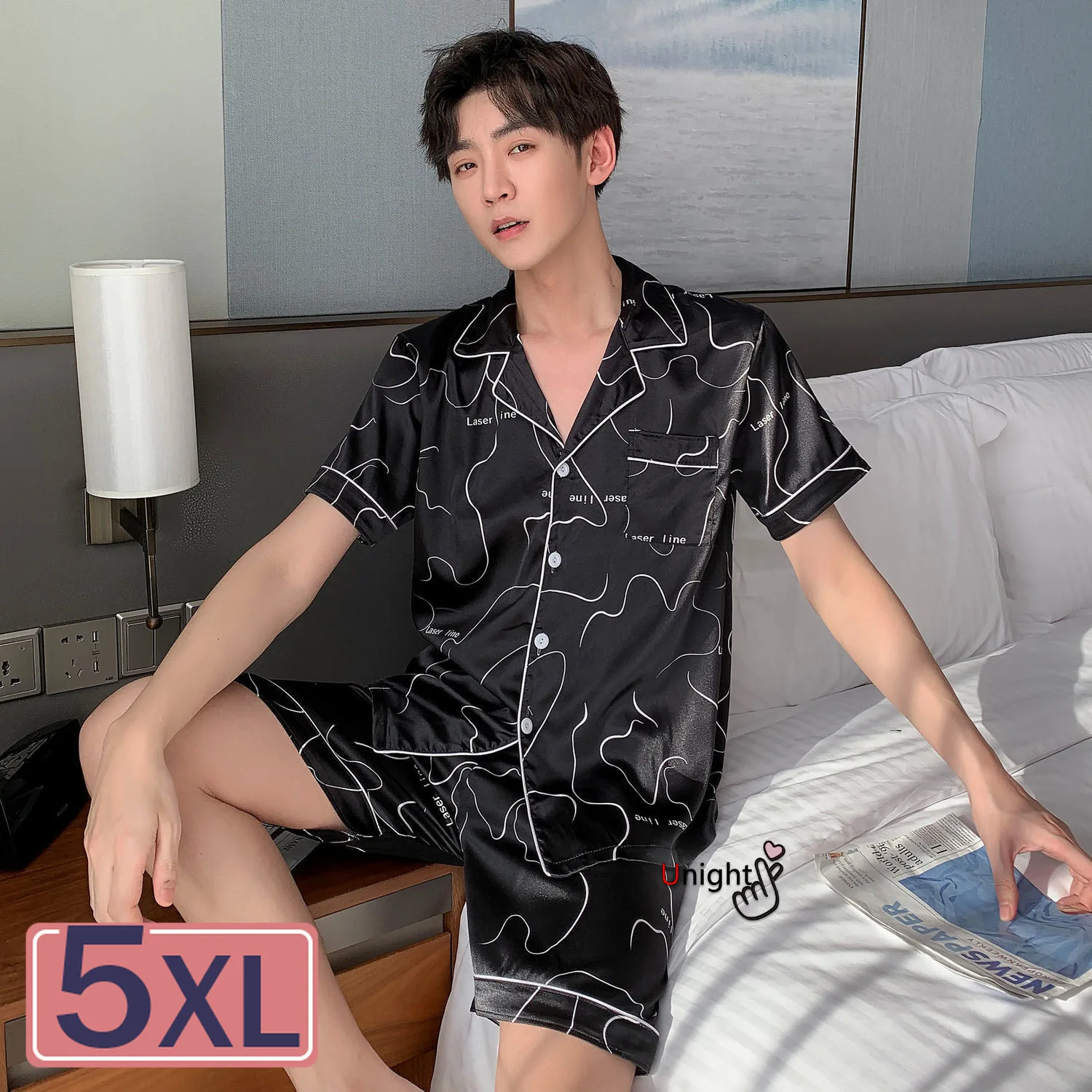 M 5XL Новый Для мужчин летние Пижамные комплекты Человек размера плюс шелковые