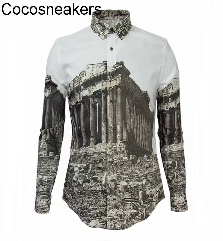 

New398 digital cotton printed men's slim shirt
