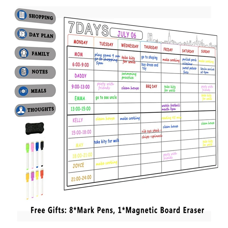 

A3 Magnetic Whiteboard Dry Erase Calendar Set with 24 Pck of Erasable Whiteboard Pens