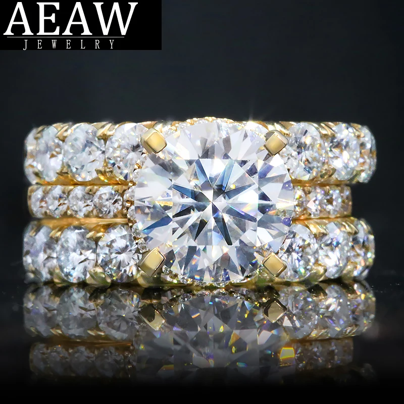 Набор колец для помолвки 2 0 карат 8 мм DF цвета отличная резка круглых Moissanite с 3