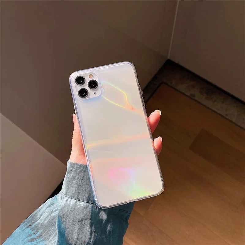 

Luxury Aurora Transparent Phone Case For iphone 12 11 Pro max 7 8 plus X XR XS Max SE 2020 Fashion Laser Rainbow Acrylic Cover