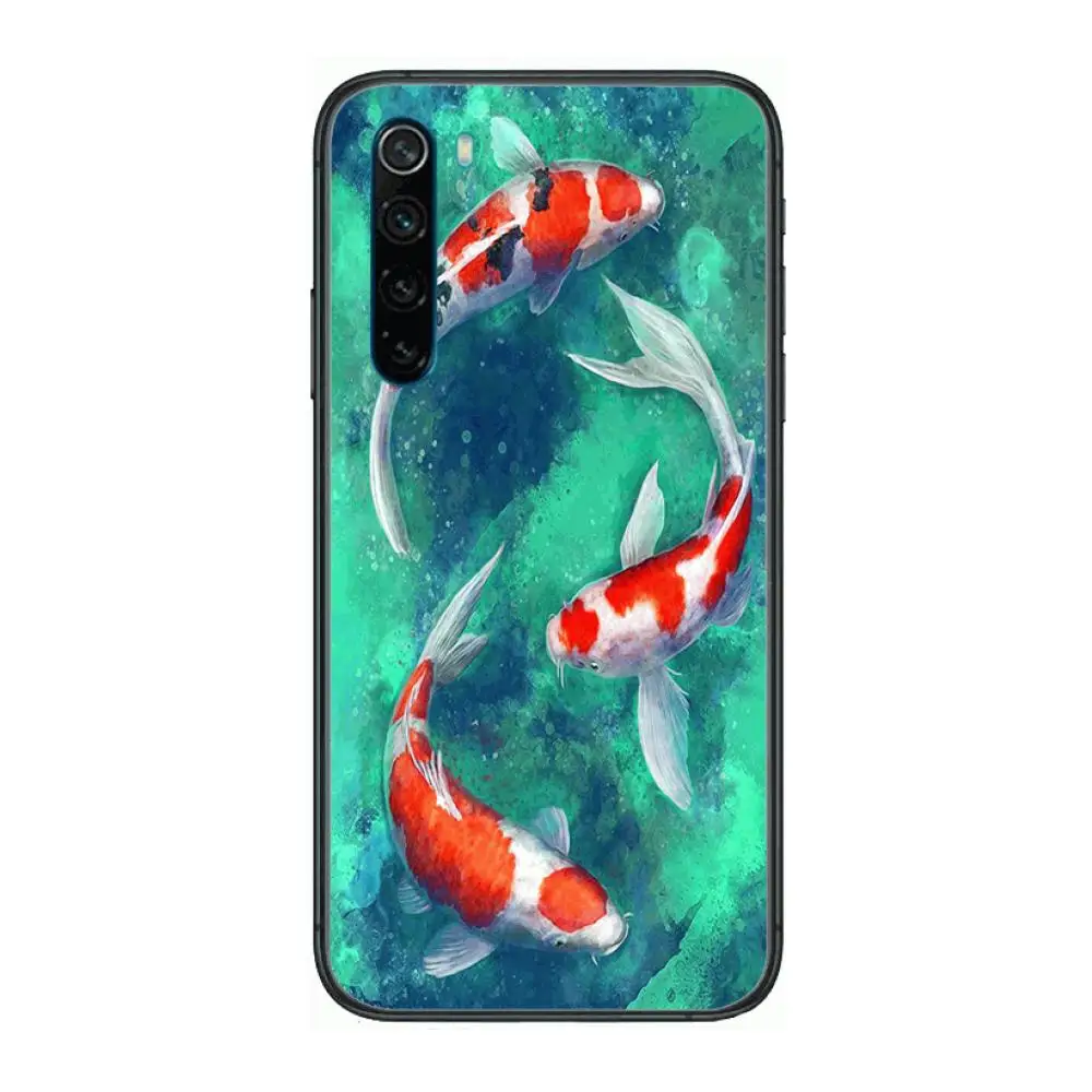 

Koi fish Lucky cartoon Phone Case For XiaoMi Redmi Note 9S 8 7 6 5 A Pro T Y1 Anime Black Cover Silicone Back Pretty