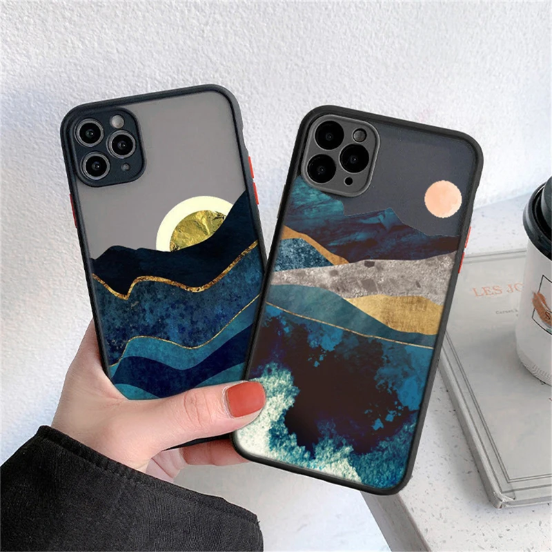 Hand Painted Landscape Phone Case For iPhone 14 12 Pro Max 11 Case iPhone11 13 12 Mini XR XS 7 8 Plus SE 6S Clear Scenery Cover
