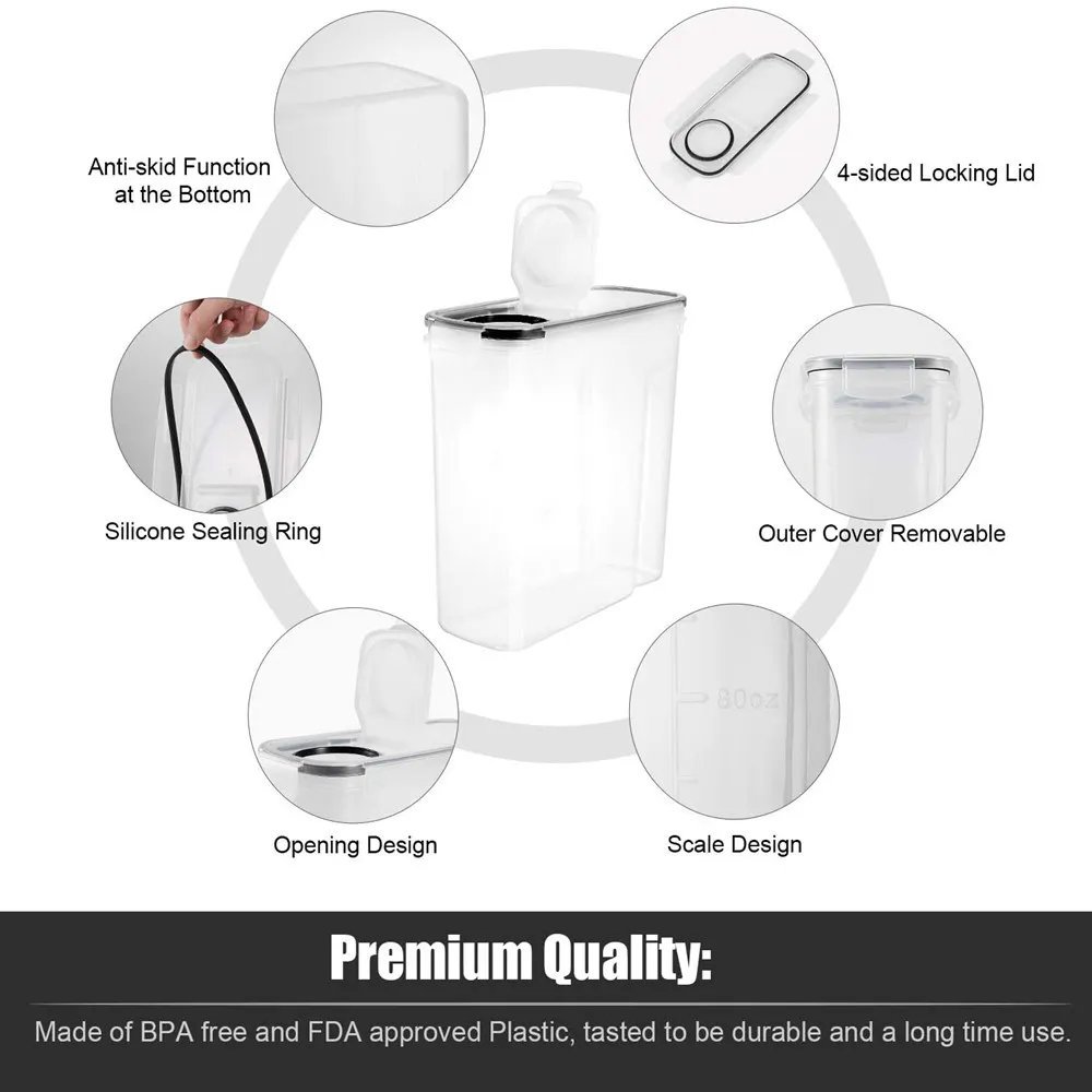 1pcs 4LBlack Cereal Storage Containers Airtight Food box Large Plastic Kitchen Keeper Easy Pouring Lid Sealed Cans | Дом и сад