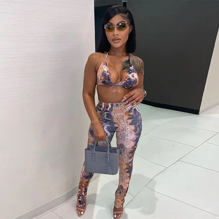 

Chocomist Two-piece Sexy Animal Print Bandage Design Women Pants Set SZ8008