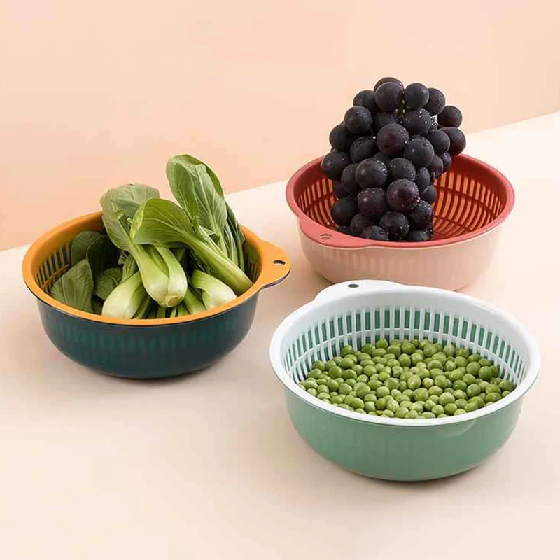 2-in-1 Kitchen Washing Basket for Vegetables Fruits Meats Cleaning Double-layer Self-Draining Basin SDF-SHIP | Дом и сад