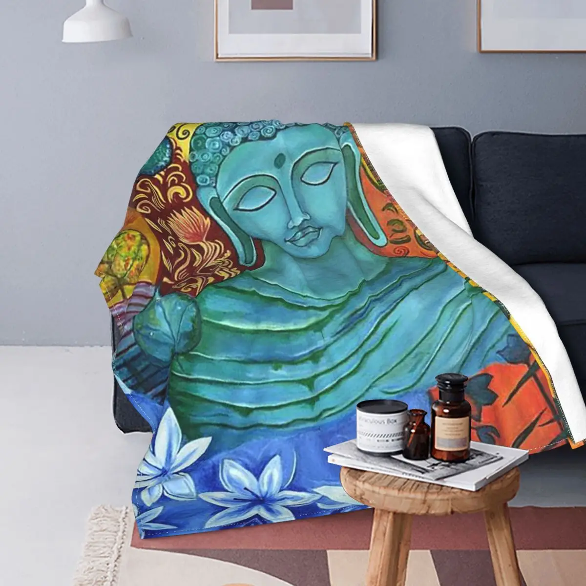 

Таинственный богемный статуэтка Будды одеяло Фланелевое всесезонное буддистское верование портативное теплое плед одеяло для постельног...