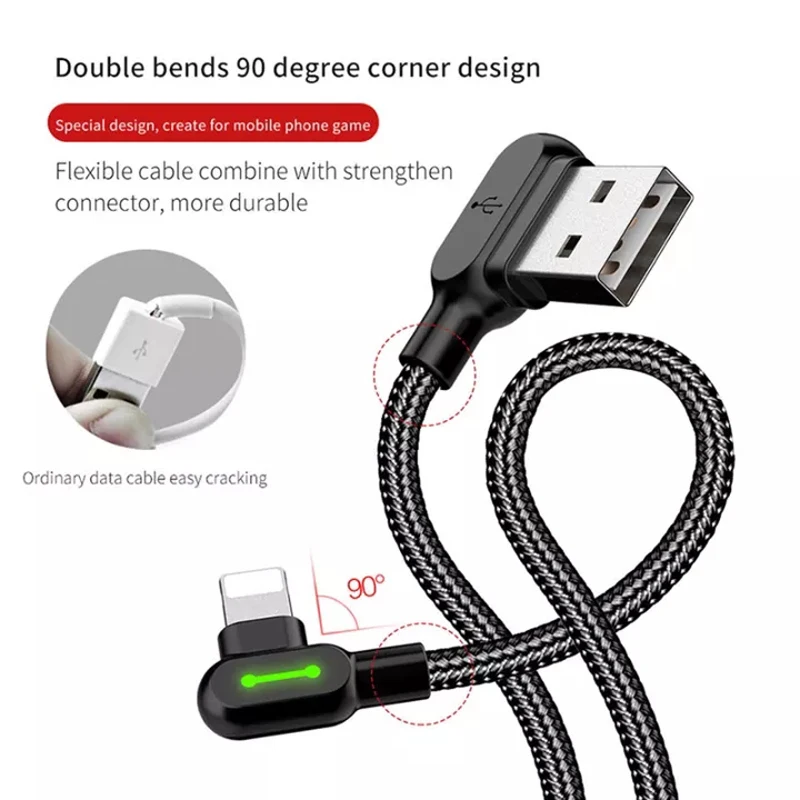 Mcdodo USB Cable iOS Fast Charging Data Cord For iPhone 12 11 Pro Max Xs 8 Macbook iPad 90 Degree Right Angle Phone Charge Line | Мобильные