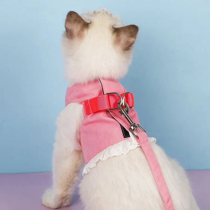 Джинсовый поводок для прогулок с кошкой удобный милый жилет из денима бантом