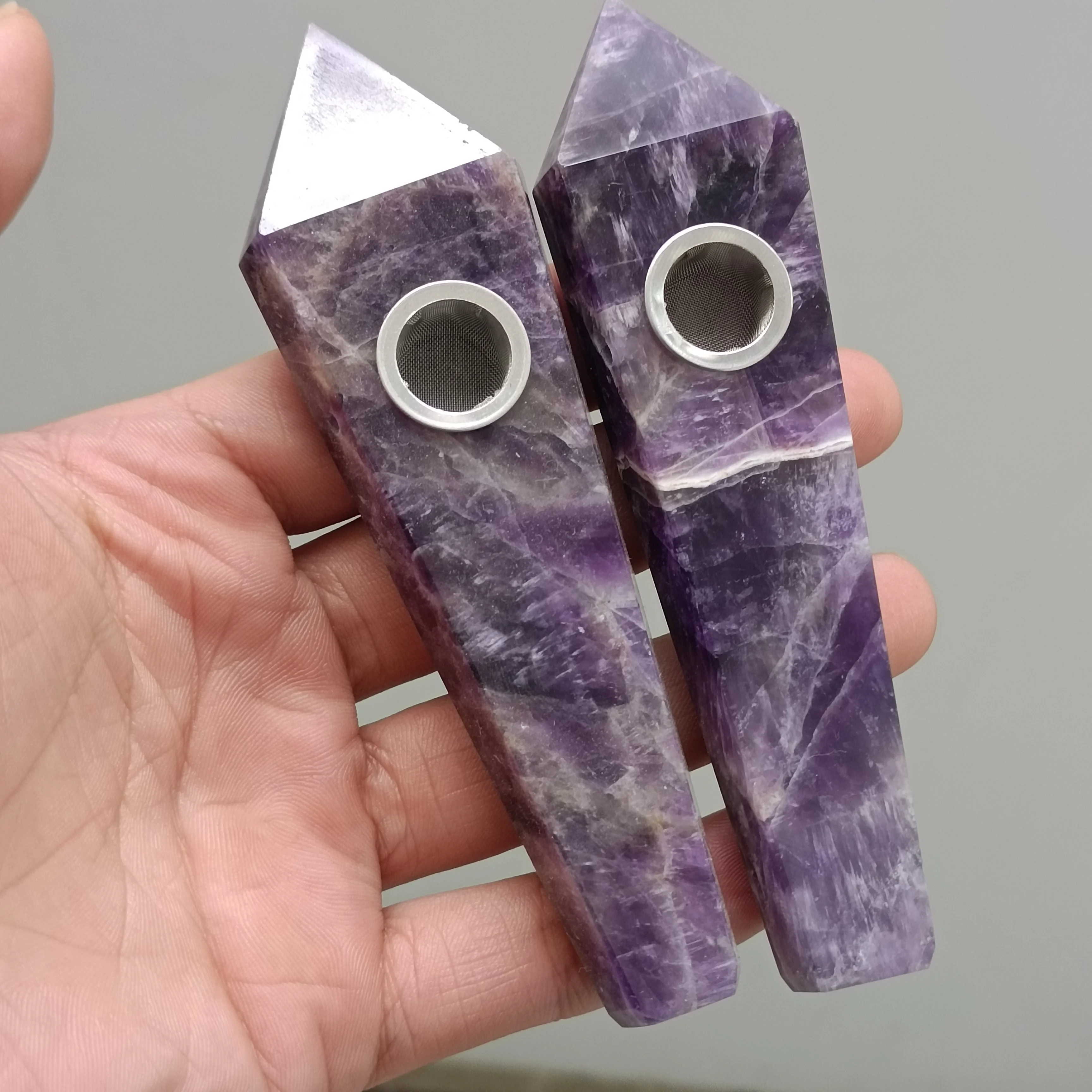 

10cm 1pc Natural Dream Amethyst Crystals Carved Tobacco Wand Smoking Pipe healing Purple household products gifts