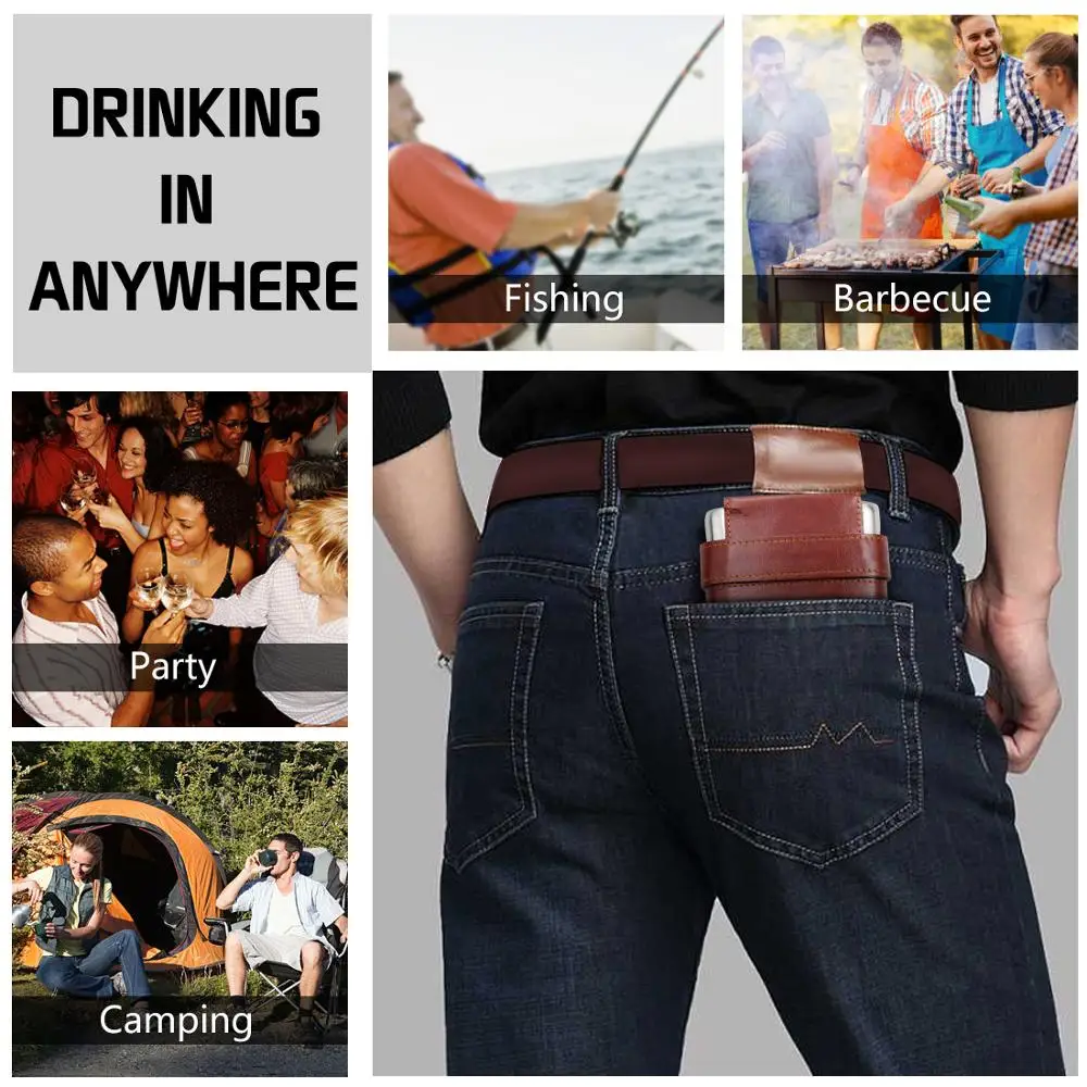 

Portable Leather Covered Hip Flask Pot Men Outdoor Travel Flagon