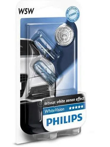 Комплект Ламп Накаливания Блистер 2 Шт W5w 12v 5w W2.1x9.5d Whitevision Philips арт. 12961NBVB2|Зеркала и
