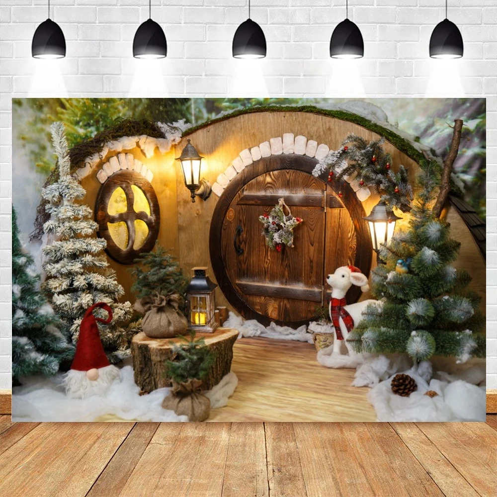 

Christmas Backdrop Winter Tree Door Gate Baby Portrait Photography Background Photo Studio Vinyl Photophone Photozone Photocall