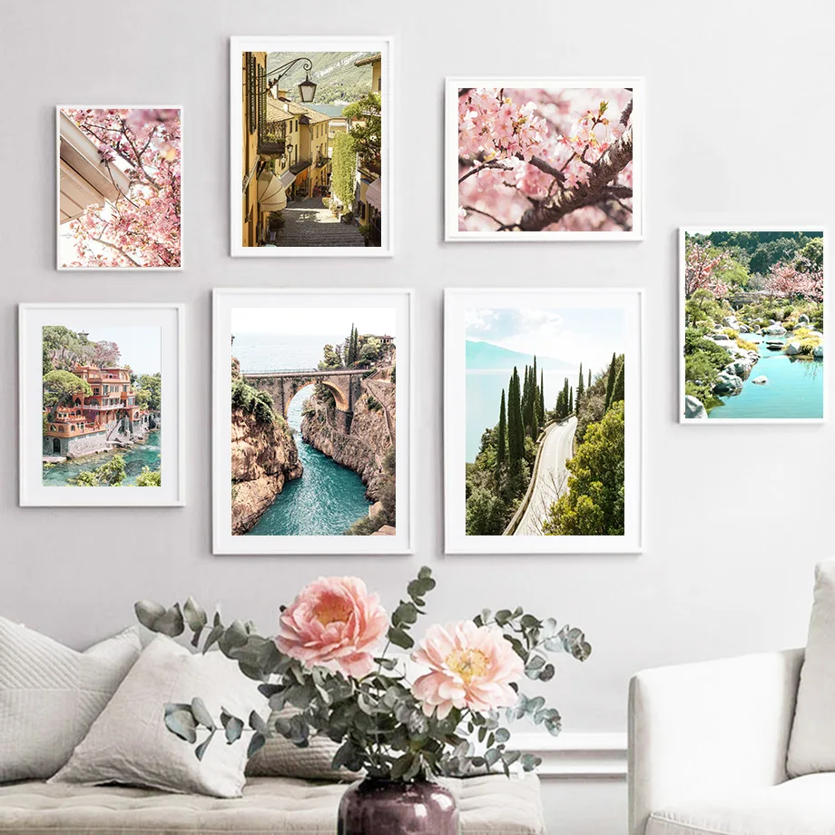 

Lemon Flower Bridge Coastal House Road Wall Art Canvas Painting Nordic Posters And Prints Wall Pictures For Living Room Decor