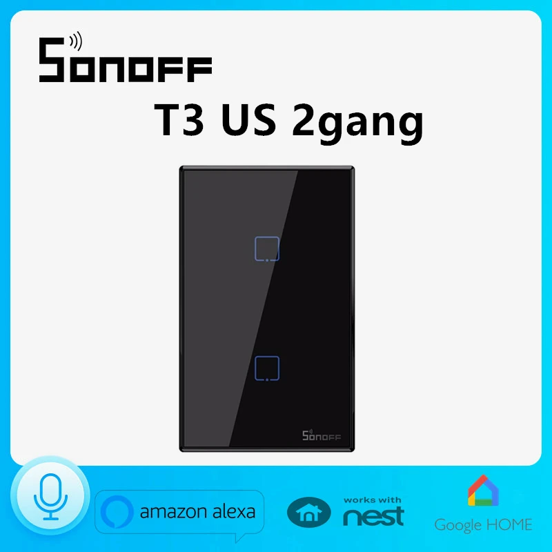 Умный настенный сенсорный выключатель SONOFF T3US2C с поддержкой Wi Fi 433 RF/Voice/APP|Модули
