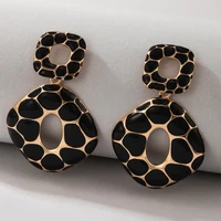 punk exaggerate leopard geometric stud earrings for women personality black white color square earrings bohemia jewelry retro
