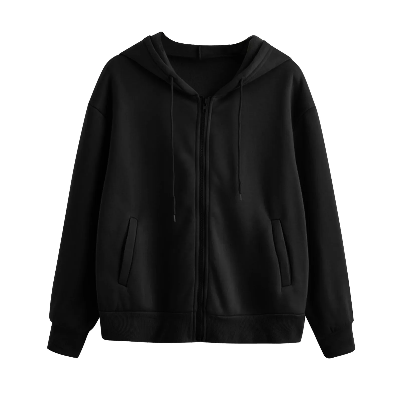 

Fashion Women Casual Solid Blouse Long Sleeves Zipper Pockets Shirt Hooded V-neck Sweatshirt Tops