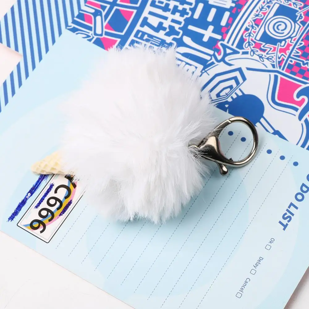 Модный пушистый акриловый брелок кольцо меховой шар мороженое конус помпон