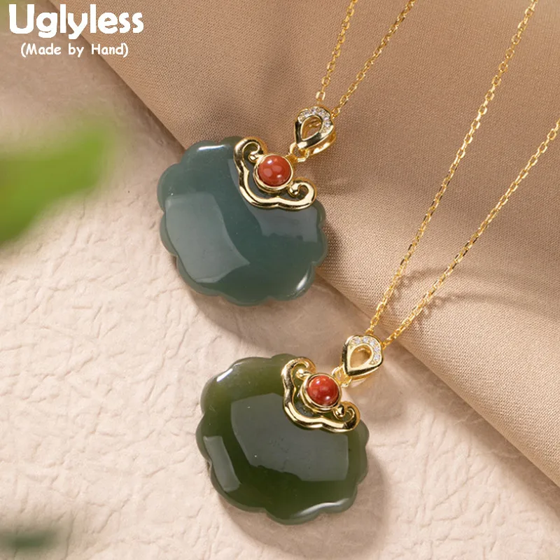 

Винтажные китайские шикарные Подвески Uglyless в форме абстрактного сердца нефритовые ожерелья для женщин этнические драгоценные камни Модны...