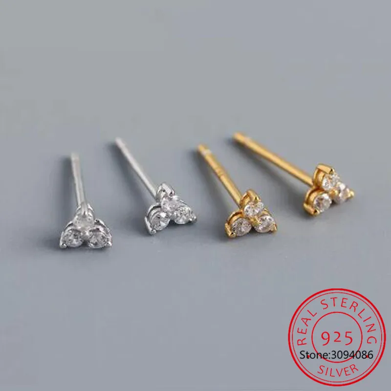 

Cute Mini Real 925 Sterling Silver White Zircon Clover Stud Earrings for Women Flower Earrings Jewelry Girl Birthday Gift