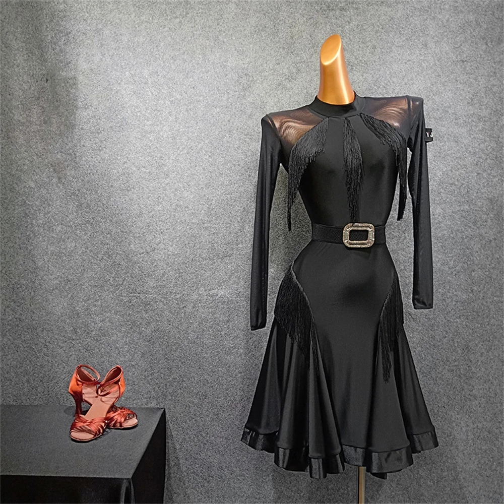 Платье для латиноамериканских танцев черное сексуальное женское платье с